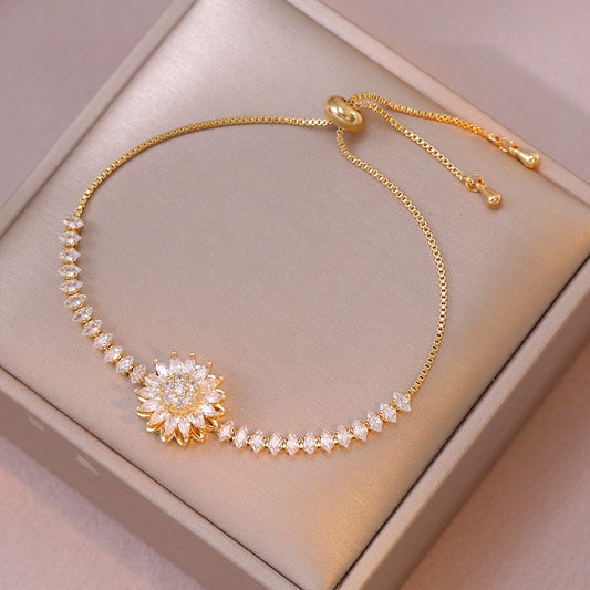 Diamond sunflower necklace ring earrings bracelet
