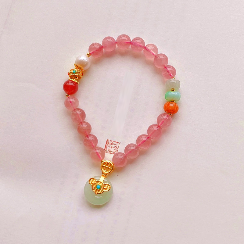 Corchete de la suerte · Pulsera de jade de cristal rosa