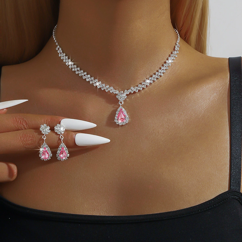 Collar, pendientes y pulsera de circonita de cristal natural