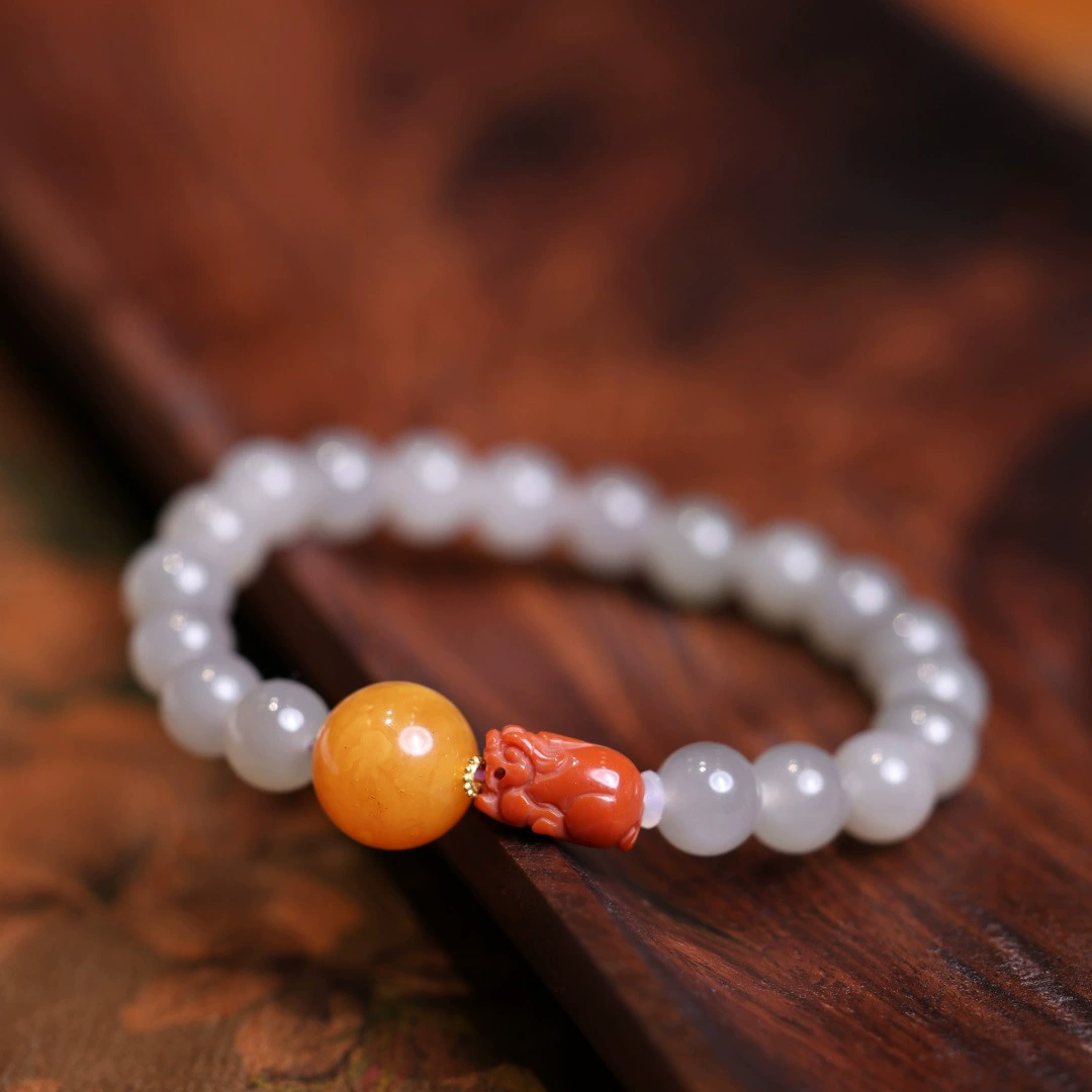 Pulsera de ágata con bola de jade y esmeralda natural