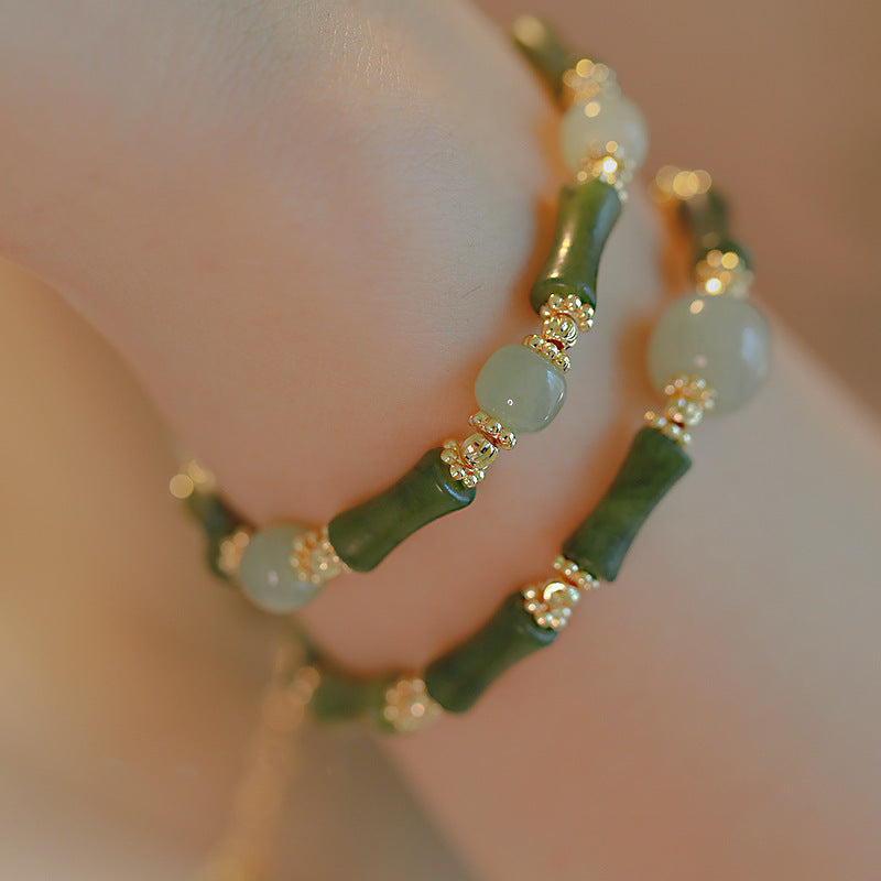 Pulsera de bambú de piedra de jade esmeralda natural