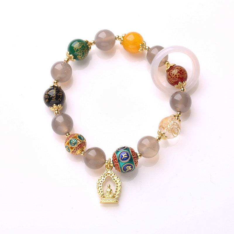 Pulsera de ágata natural morada con Buda