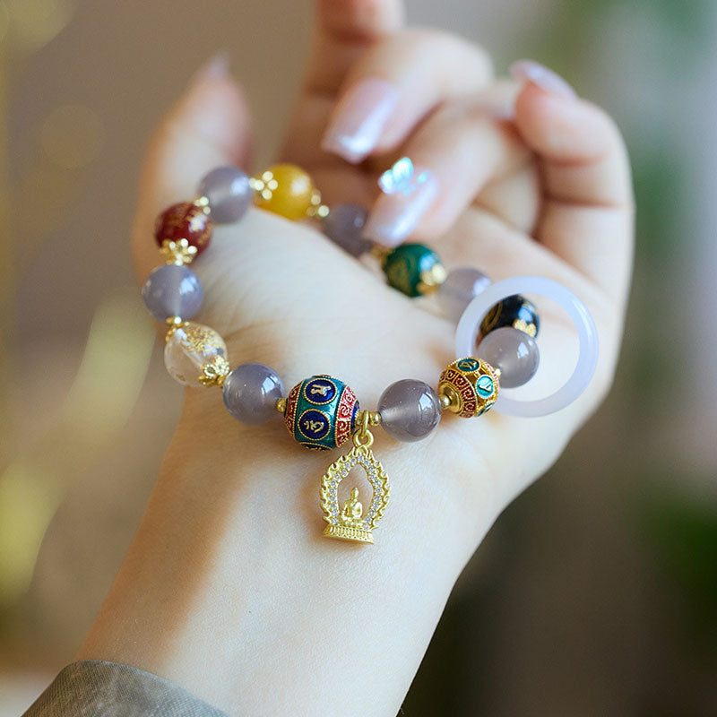 Pulsera de ágata natural morada con Buda