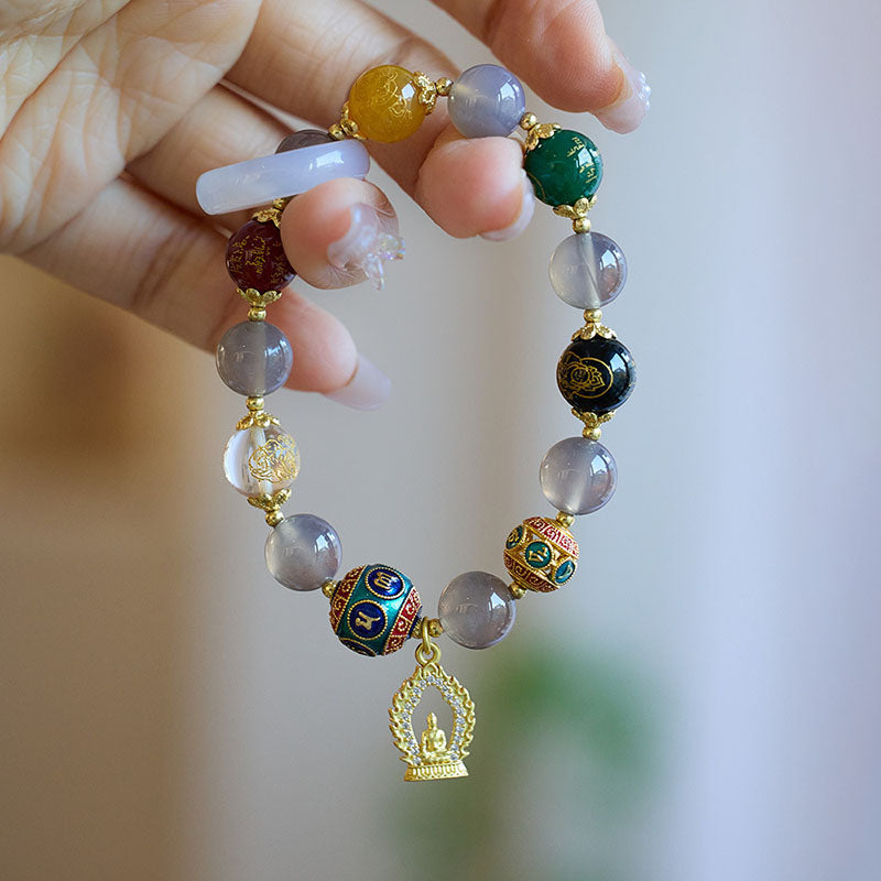 Pulsera de ágata natural morada con Buda