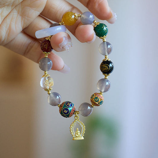 Buddha statue smoke purple natural agate bracelet