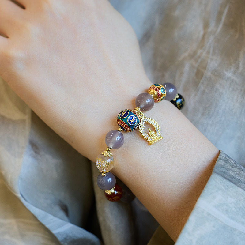 Pulsera de ágata natural morada con Buda