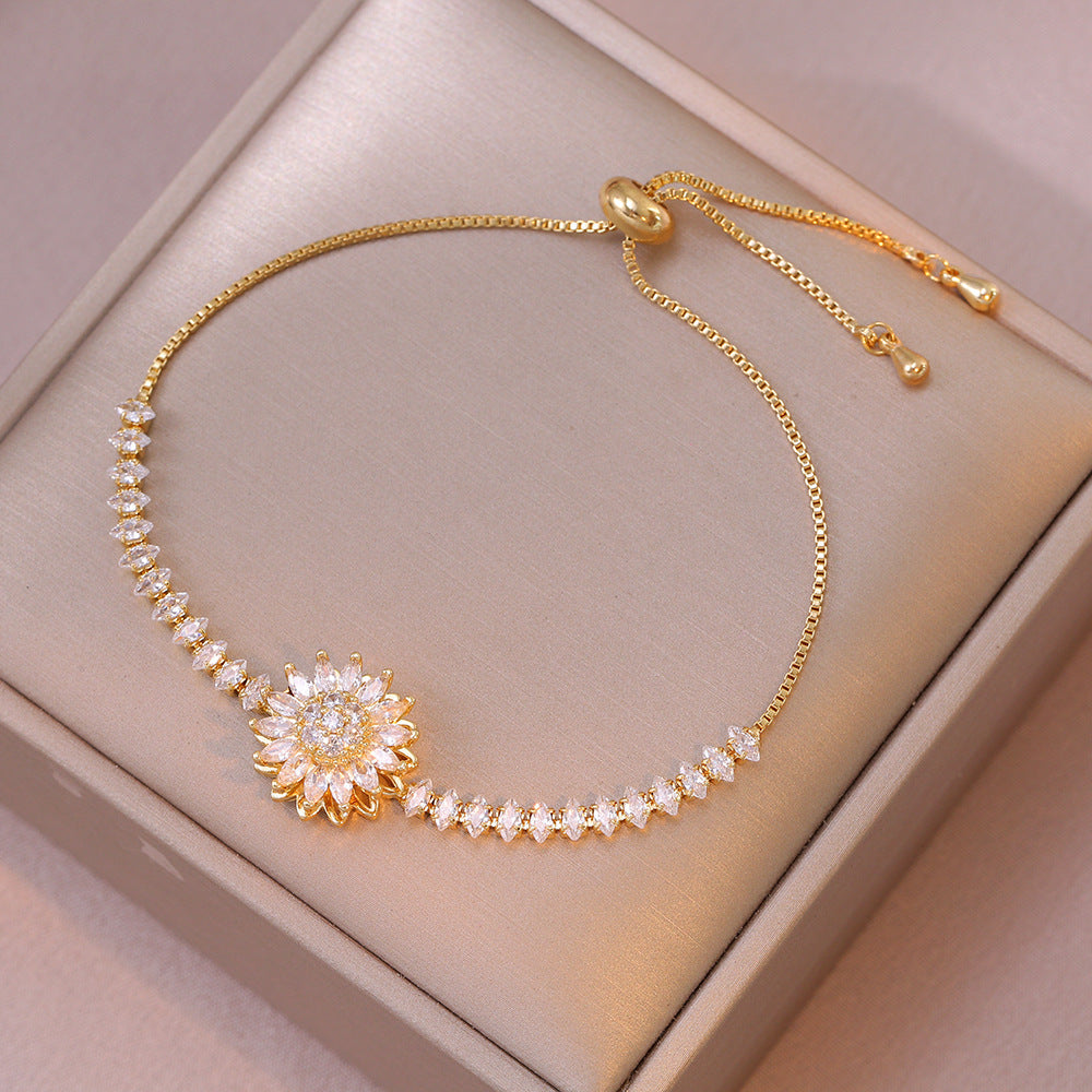 Diamond sunflower necklace ring earrings bracelet