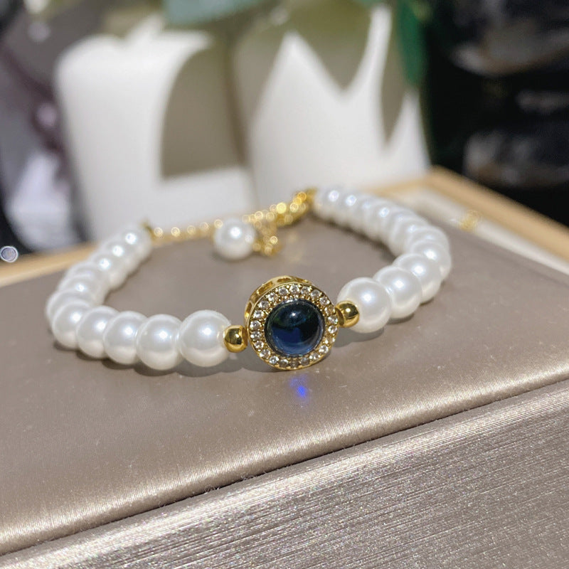 Round Bead Crystal Natural Freshwater Pearl Bracelet