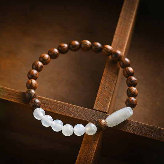 Pulsera de madera de sándalo y jade esmeralda