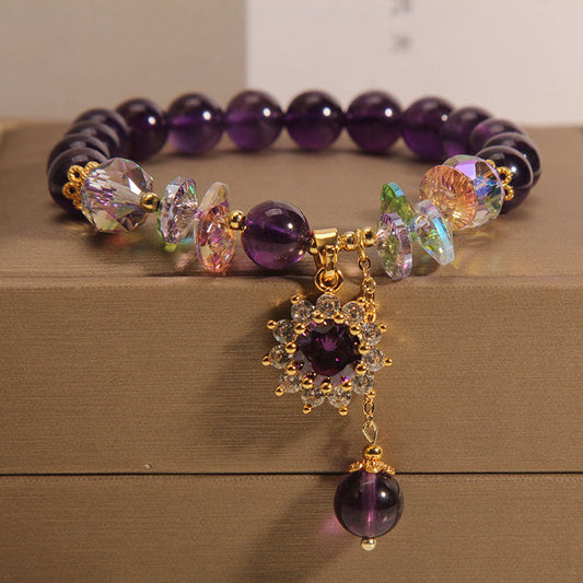 Pulsera de cristal natural de girasol microincrustado