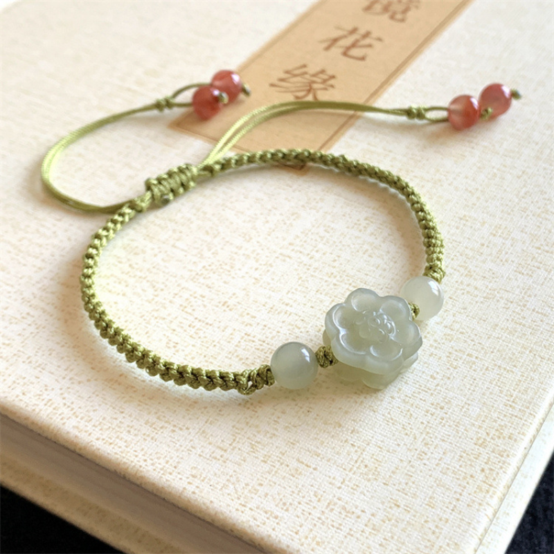 Pulsera de jade esmeralda tejida a mano