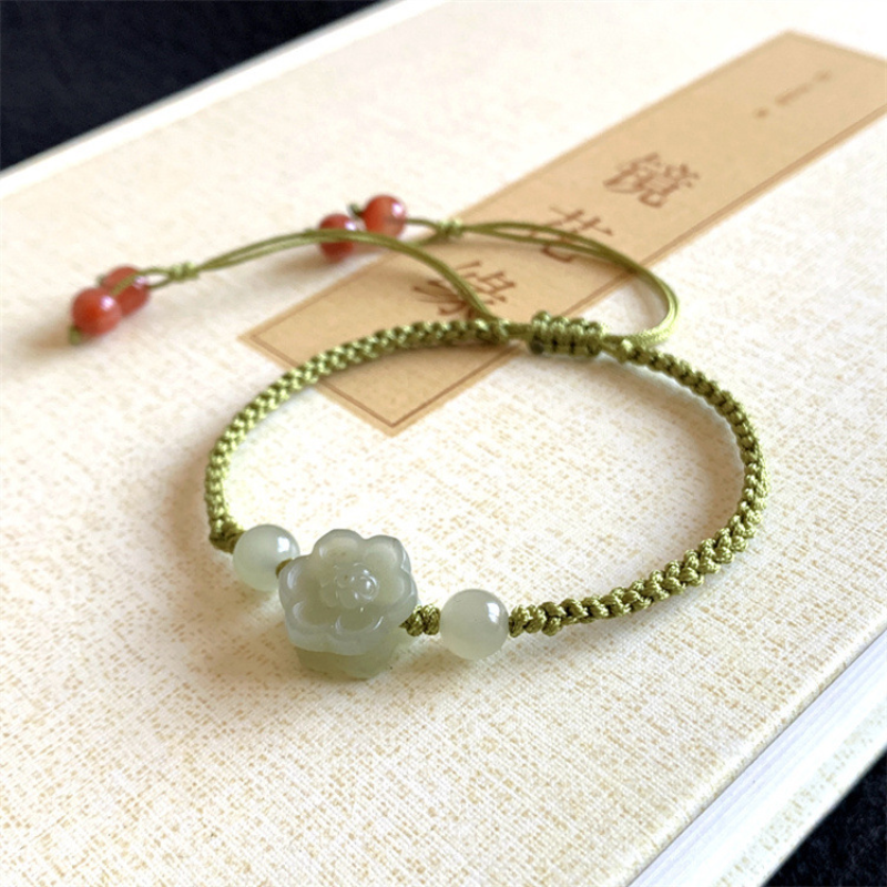 Pulsera de jade esmeralda tejida a mano