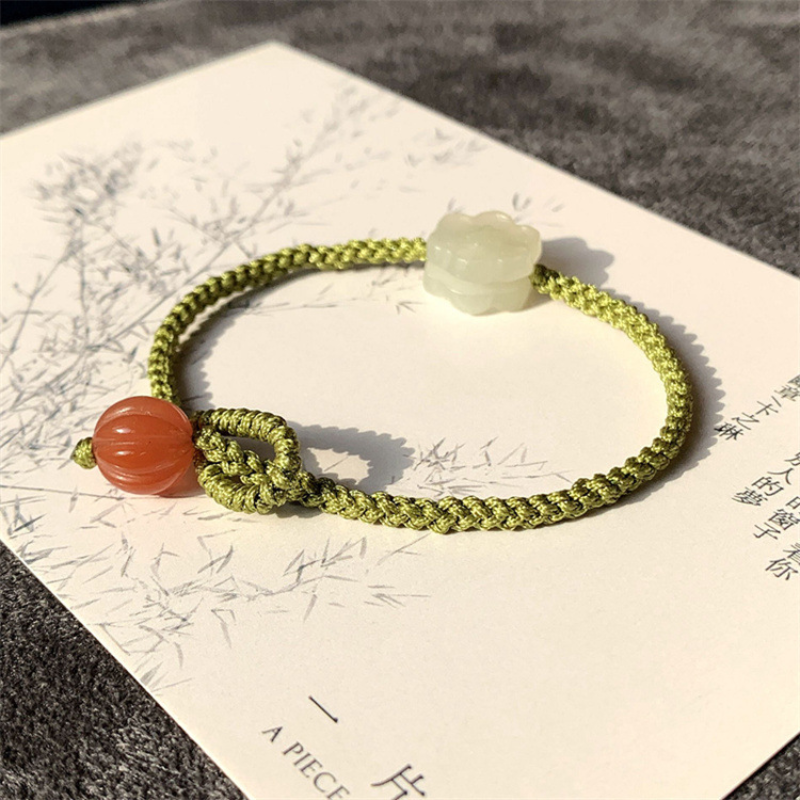 Pulsera de jade esmeralda tejida a mano