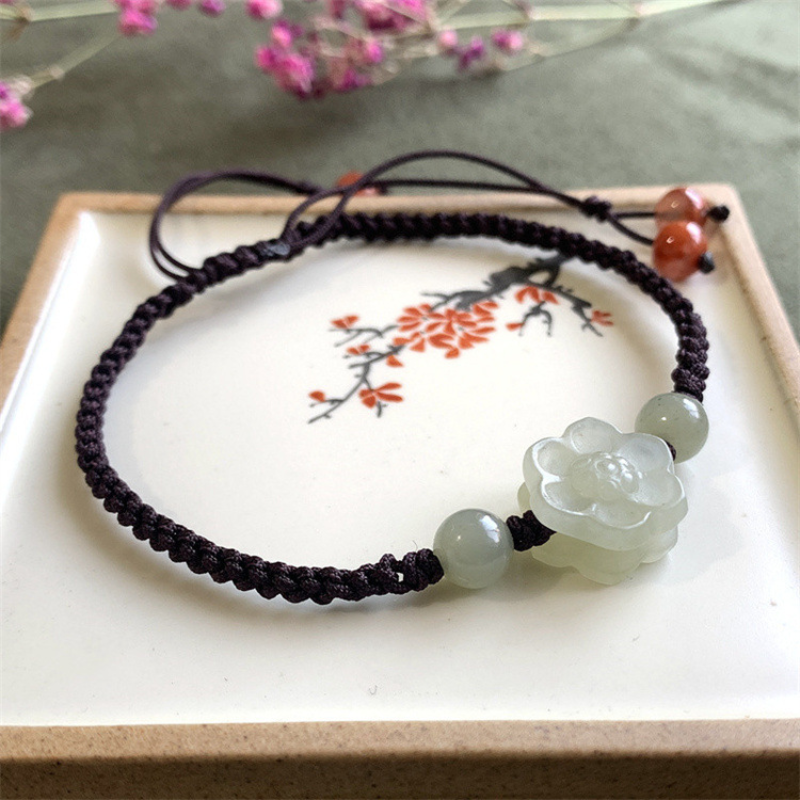 Pulsera de jade esmeralda tejida a mano