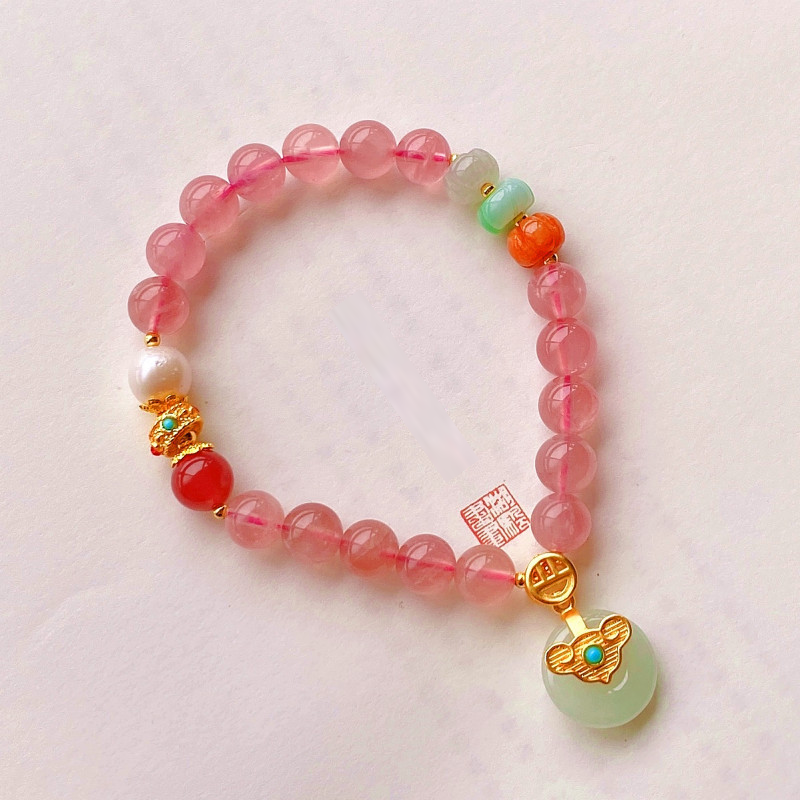 Corchete de la suerte · Pulsera de jade de cristal rosa