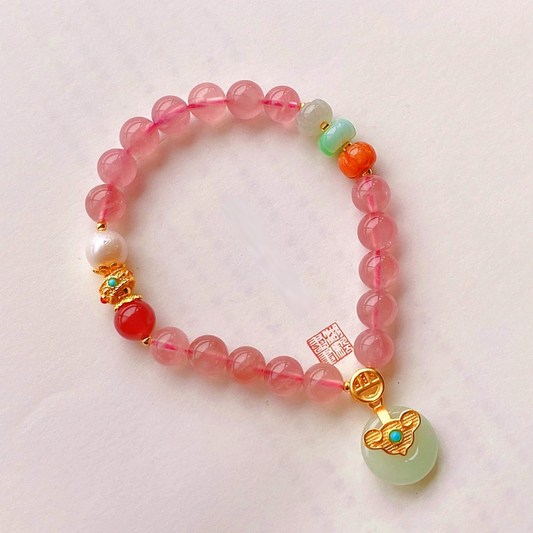 Lucky clasp · Pink crystal jade bracelet