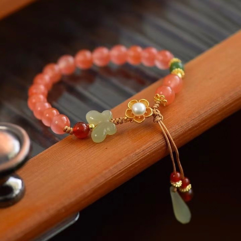 Pulsera con borlas de piedra solar natural
