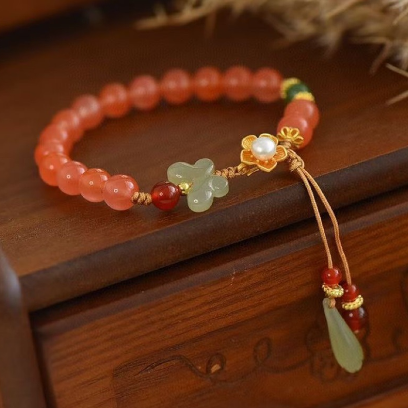 Pulsera con borlas de piedra solar natural