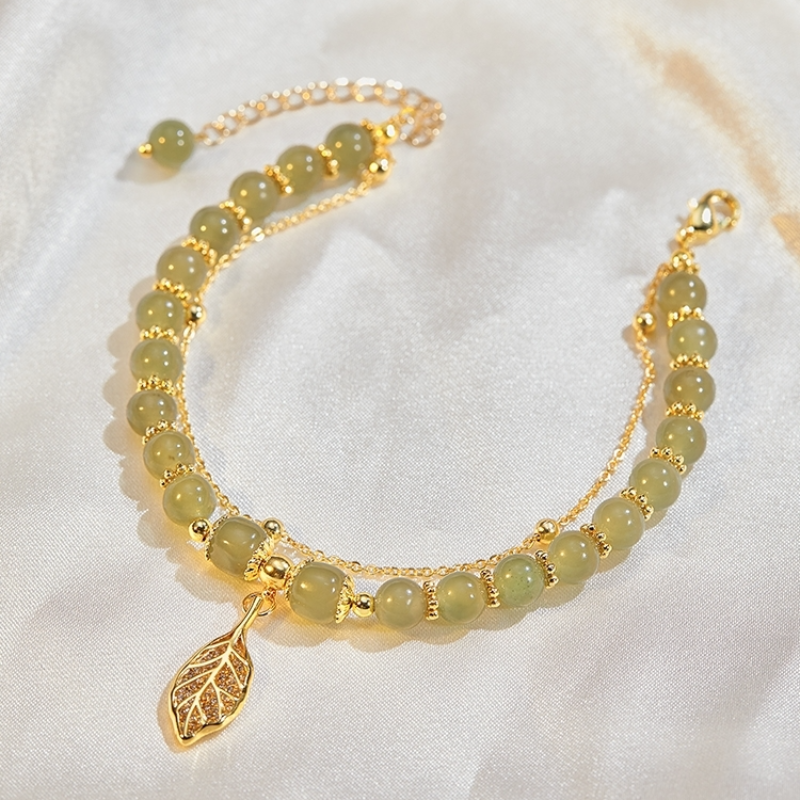 Lucky Leaf · Pulsera de piedra de jade esmeralda