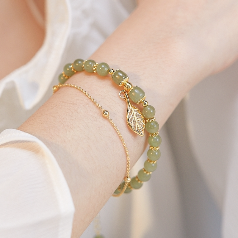 Lucky Leaf · Pulsera de piedra de jade esmeralda