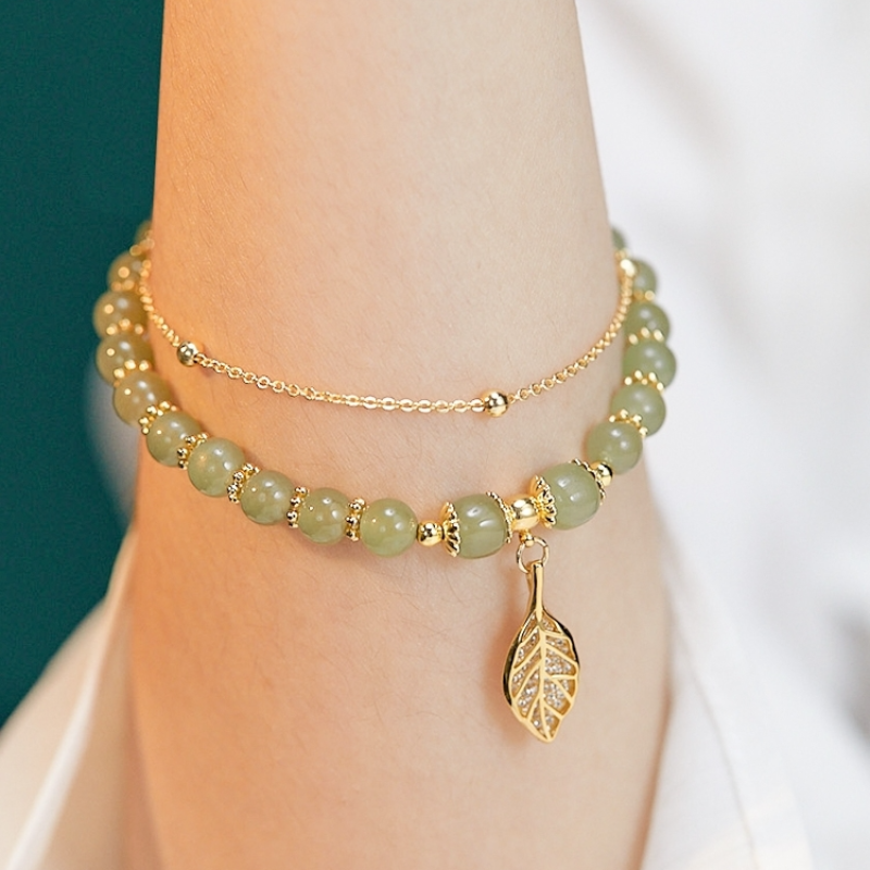 Lucky Leaf · Pulsera de piedra de jade esmeralda
