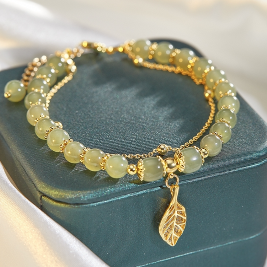 Lucky Leaf · Emerald Jade stone bracelet