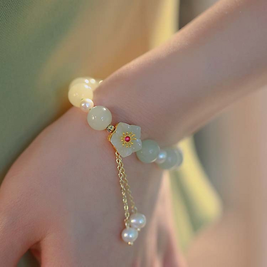 Sun flowers · Emerald Jade stone bracelet