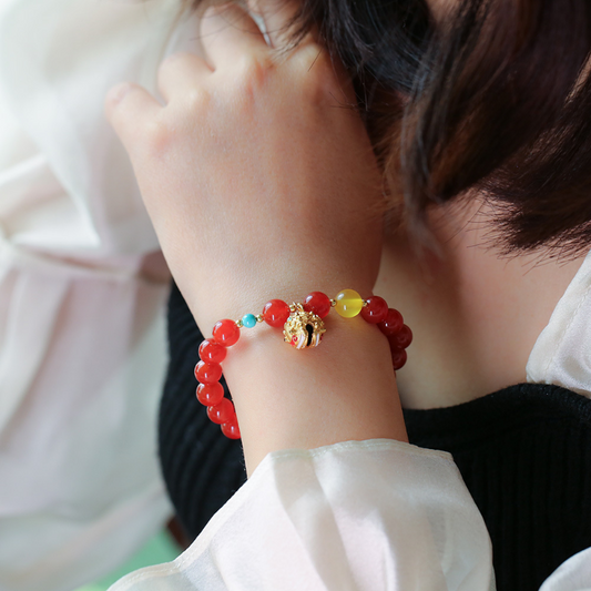 Pulsera de campanas de ágata roja natural