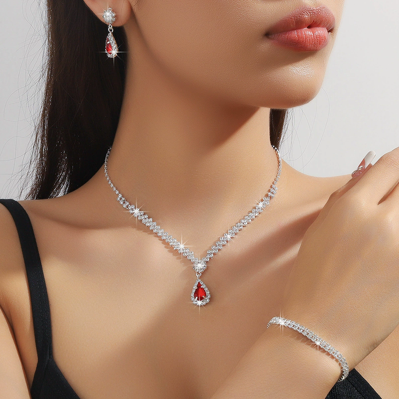 Collar, pendientes y pulsera de circonita de cristal natural