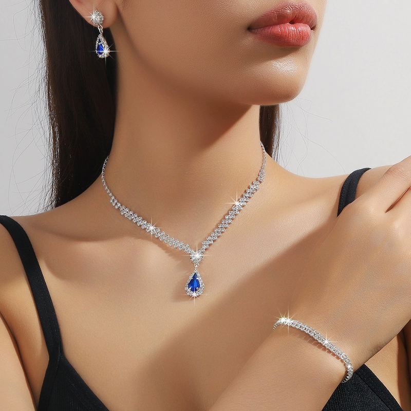 Collar, pendientes y pulsera de circonita de cristal natural