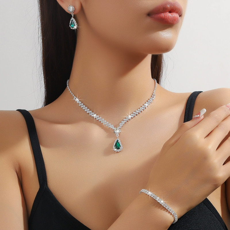 Collar, pendientes y pulsera de circonita de cristal natural