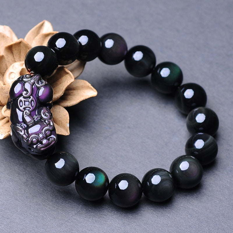 PiYao · Pulsera de obsidiana de ojo de arcoíris doble natural