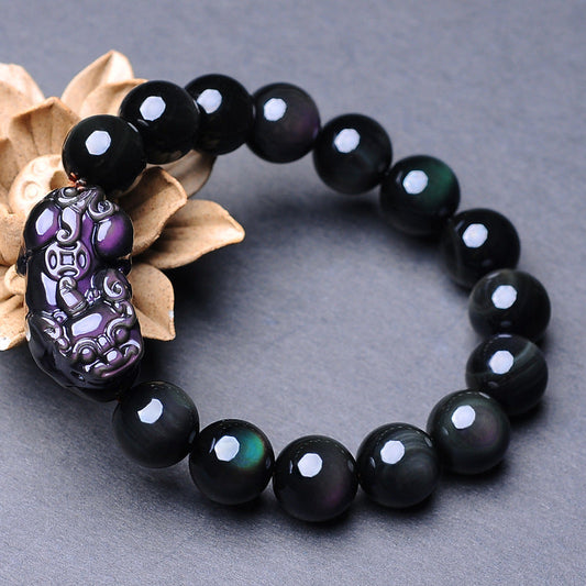 PiYao · Natural Double Rainbow Eye Obsidian Bracelet