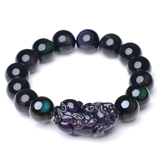 PiYao · Natural Double Rainbow Eye Obsidian Bracelet