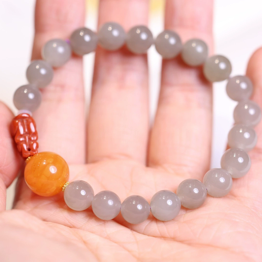 Pulsera de ágata con bola de jade y esmeralda natural