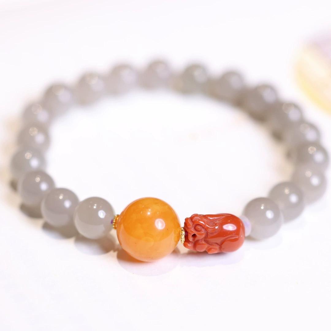 Pulsera de ágata con bola de jade y esmeralda natural