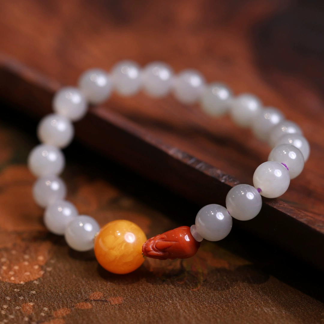 Pulsera de ágata con bola de jade y esmeralda natural