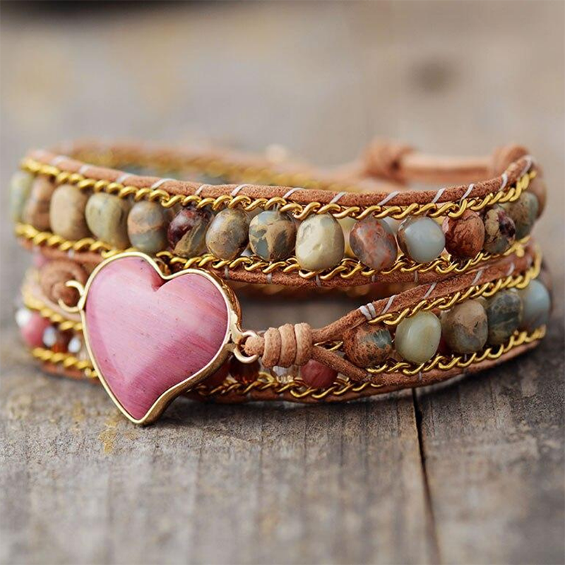 Pulsera Envolvente de Rodonita Natural del Amor
