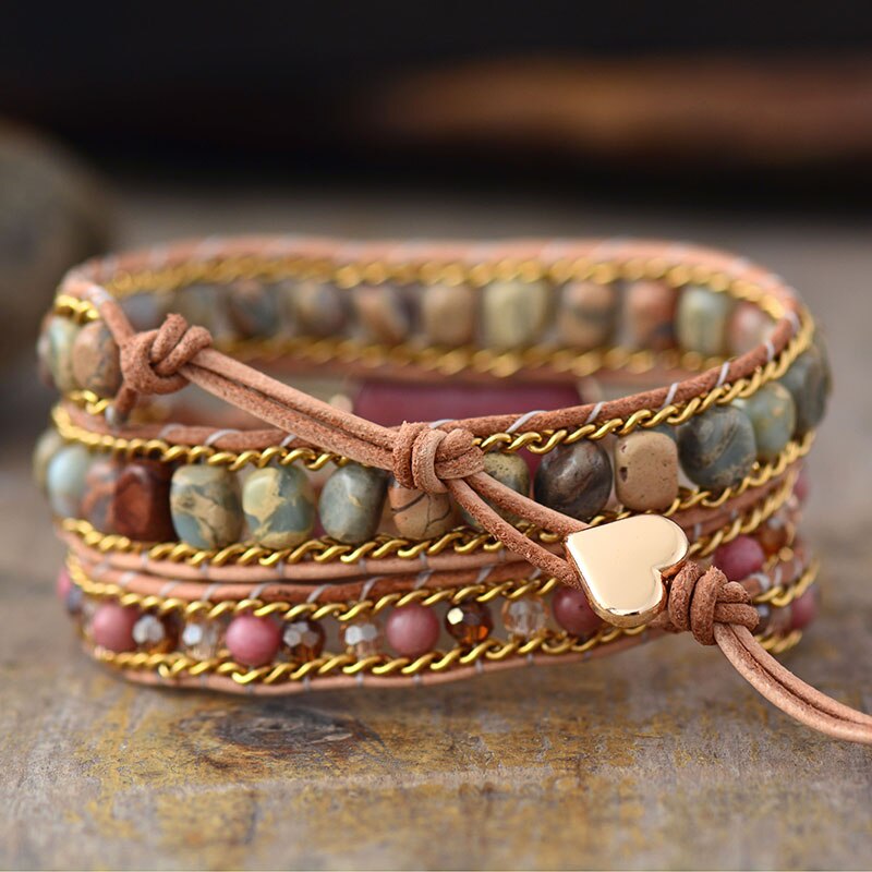 Pulsera Envolvente de Rodonita Natural del Amor