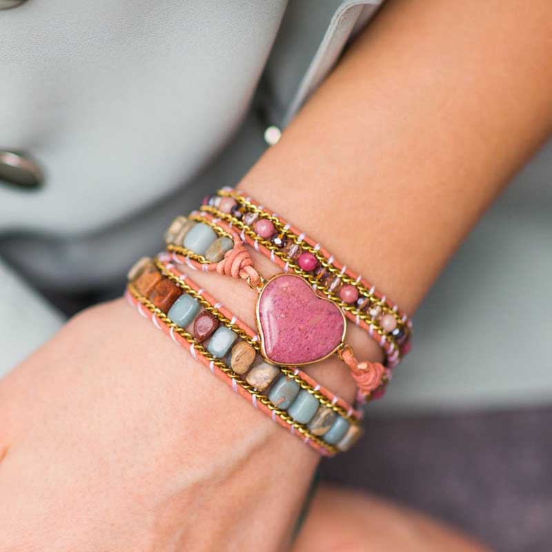 Pulsera Envolvente de Rodonita Natural del Amor