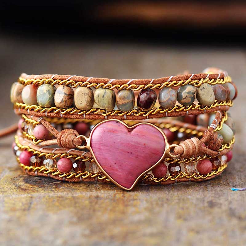 Pulsera Envolvente de Rodonita Natural del Amor