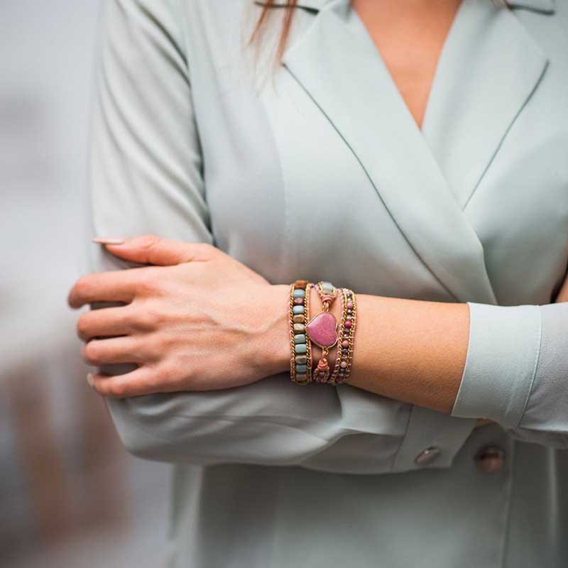 Pulsera Envolvente de Rodonita Natural del Amor
