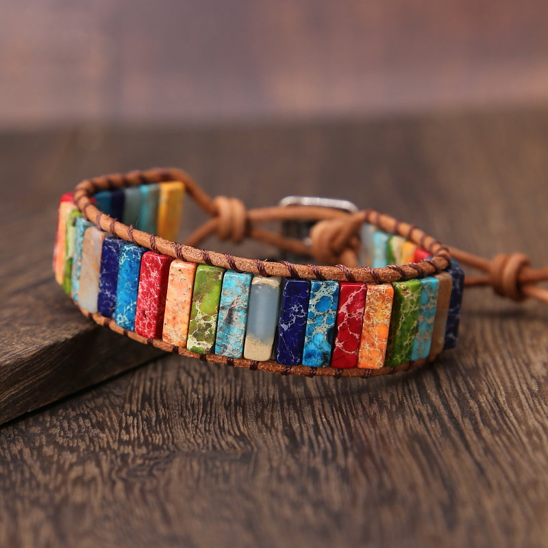 Pulsera de cuero Jasper Arcoíris