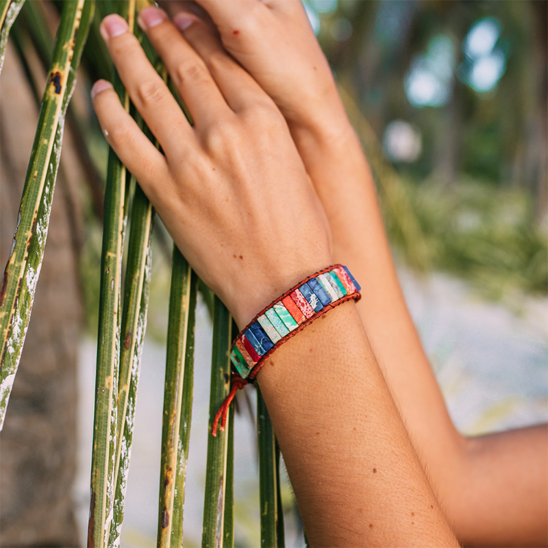 Pulsera de cuero Jasper Arcoíris