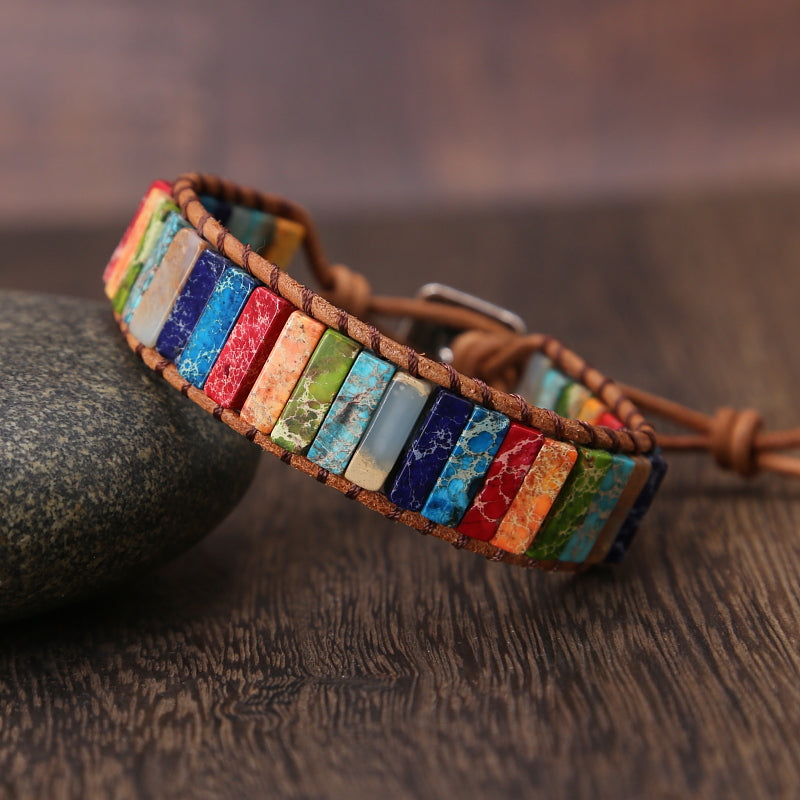 Pulsera de cuero Jasper Arcoíris