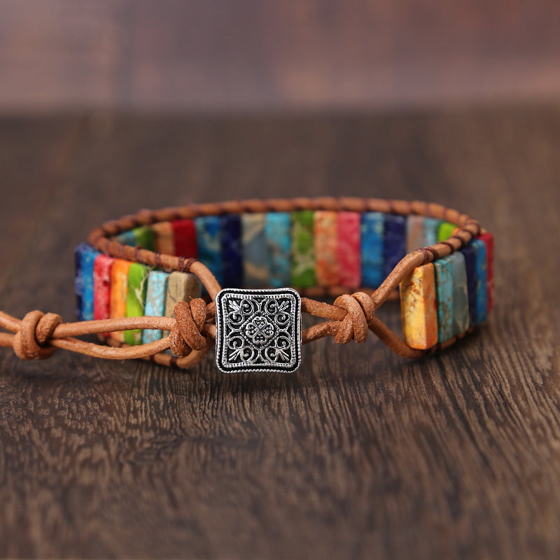 Pulsera de cuero Jasper Arcoíris