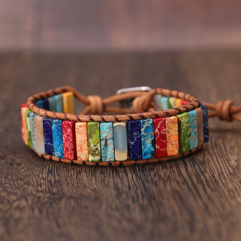 Pulsera de cuero Jasper Arcoíris