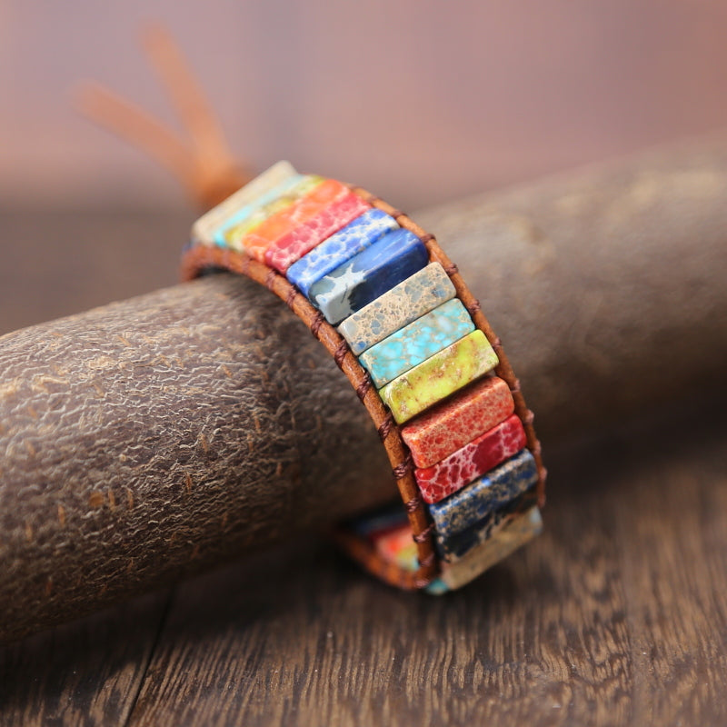 Pulsera de cuero Jasper Arcoíris