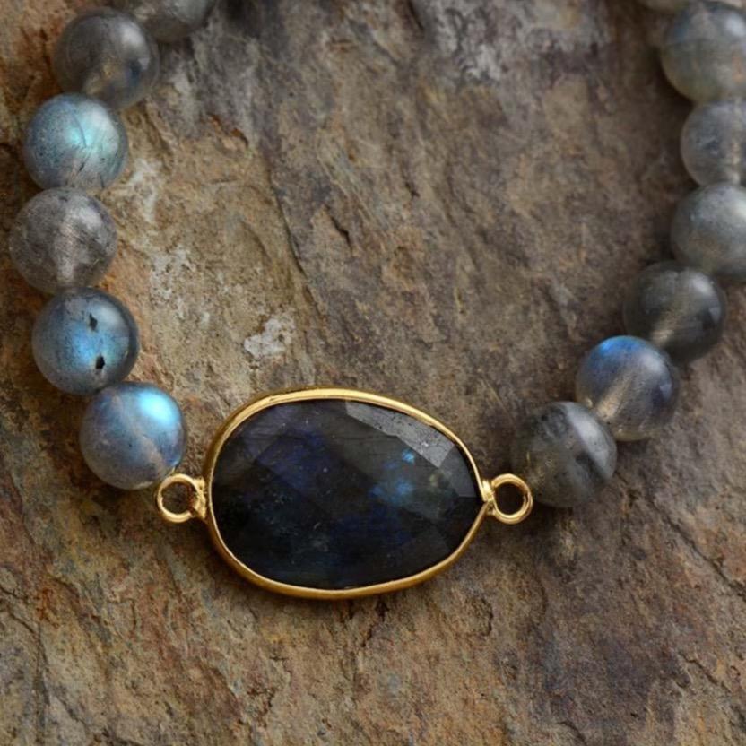 Pulsera de piedra de labradorita natural