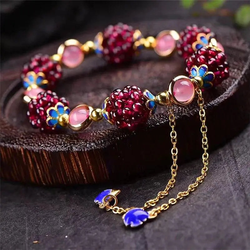 Pulsera de granates naturales con forma de granada